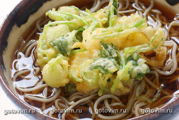 ��������� ����� ���� � ������� �������� (Kakiage Soba Noodles Recipe/Hot Soba with Mixed Vegetable Tempura)