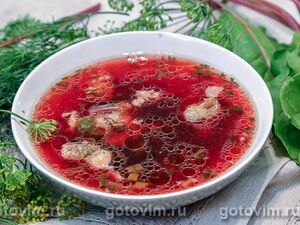 Ботвинник с мясом (суп с говядиной и свекольной ботвой)