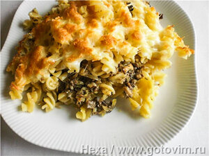 Запеканка с сушёными грибами и макаронами